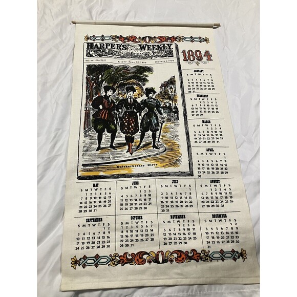 Linen Kitchen Calendar Towel 1894 Historical Harper's Weekly Reprint - Picture 1 of 6